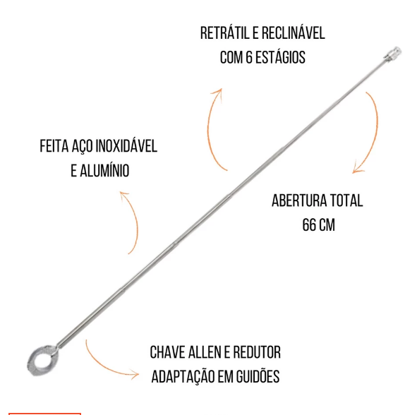 Antena  para Moto Corta Pipa Retrátil Anti Cerol Aço Inox