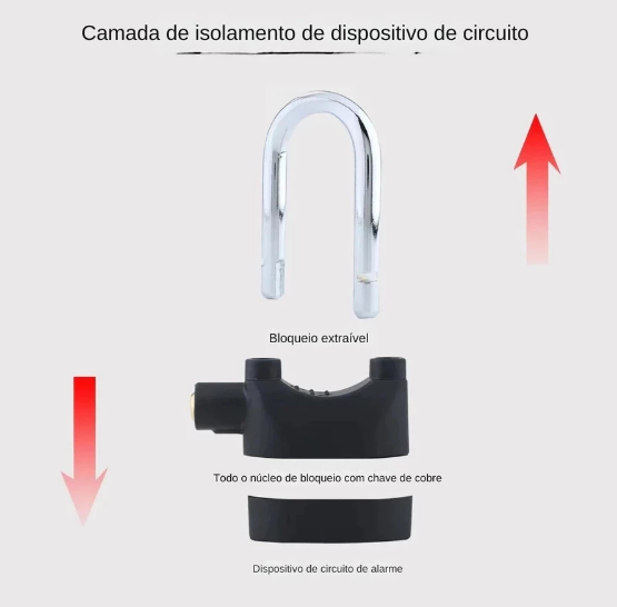 Cadeado antifurto para motocicleta com alarme sonoro