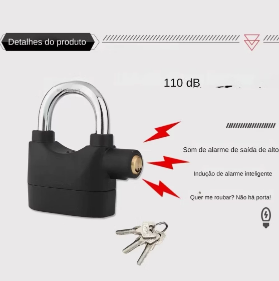 Cadeado antifurto para motocicleta com alarme sonoro