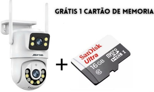 Câmera De Segurança a Prova d'água Lente Dupla IP66 com WiFi  e Rotação 360º(GRÁTIS 1 CARTÃO DE MEMORIA)