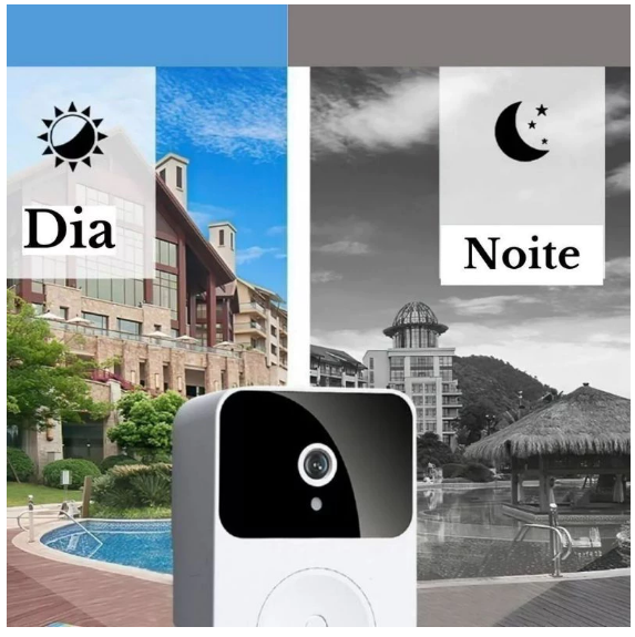 Campainha Com Câmera Vídeo Porteiro Sem Fio Wi-Fi HD Inteligente Smart Home Vê Pelo Celular Recarregáve