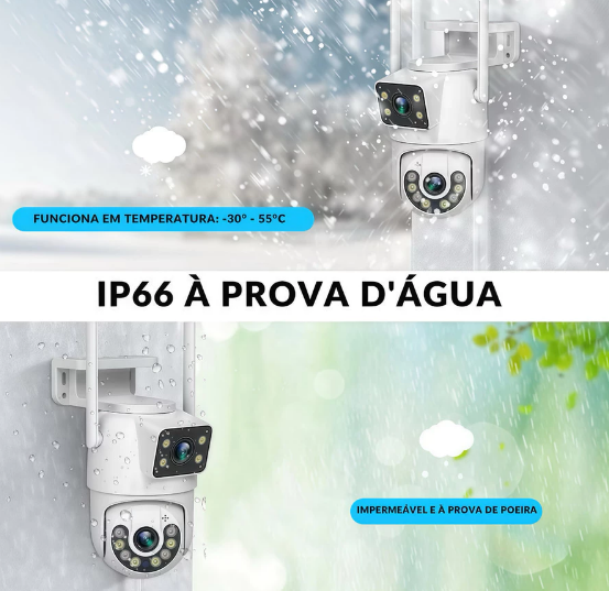 Câmera De Segurança a Prova d'água Lente Dupla IP66 com WiFi  e Rotação 360º(GRÁTIS 1 CARTÃO DE MEMORIA)