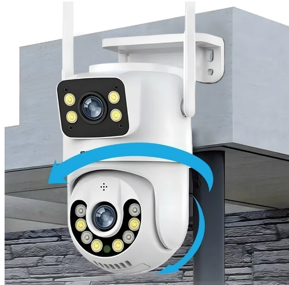 Câmera De Segurança a Prova d'água Lente Dupla IP66 com WiFi  e Rotação 360º(GRÁTIS 1 CARTÃO DE MEMORIA)