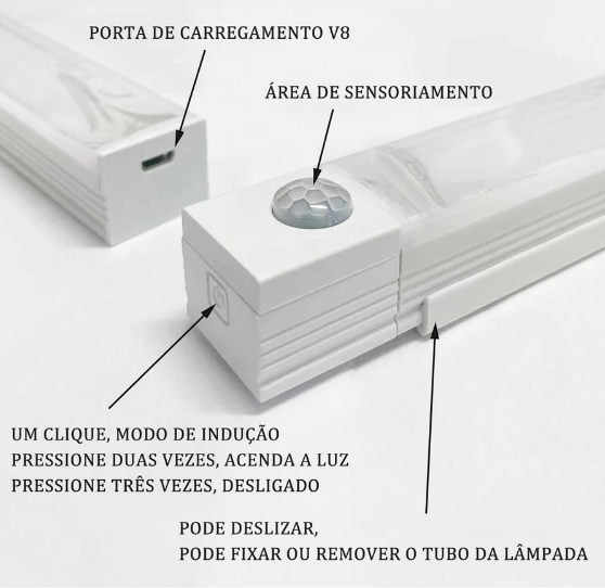 Sensor de Presença lâmpada noturna LED com sensor de movimento sem fio USB recarregável para de armário de cozinha guarda-roupa entre outros