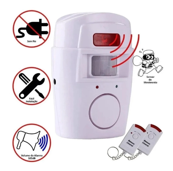 Alarme Residencial Sem Fio Sensor De Presença + 2 Controles + 1 Suporte De Fixação.